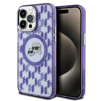 Karl Lagerfeld IML Monogram Karl &amp;amp; Choupette Head MagSafe Case for iPhone 15 Pro Max - Purple
