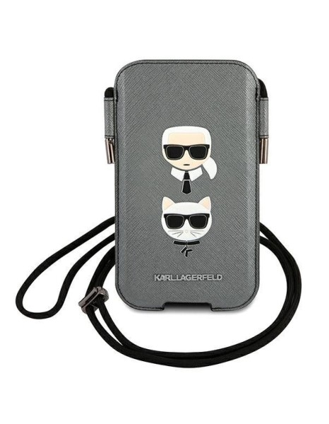 Karl Lagerfeld Saffiano Ikonik Karl&amp;amp;Choupette Head 6.7&amp;#39;&amp;#39; Handbag - Gray