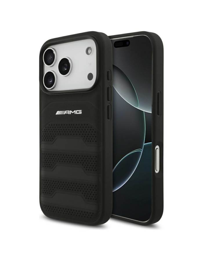 AMG Leather Debossed Lines Logo Case for iPhone 17 Pro - Black AMG Leather Debossed Lines Logo Case for iPhone 17 Pro - Black