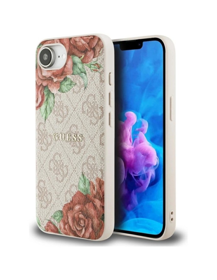Guess 4G Flowers Print MagSafe iPhone 16e Case - Pink
