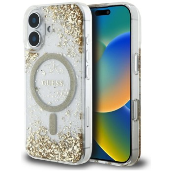 Guess HC Resin Bottom Glitter MagSafe case for iPhone 16 - gold Guess HC Resin Bottom Glitter MagSafe case for iPhone 16 - gold