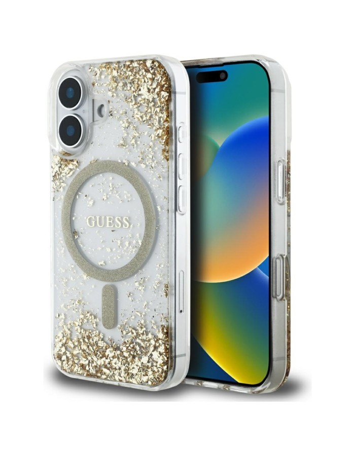 Guess HC Resin Bottom Glitter MagSafe case for iPhone 16 - gold