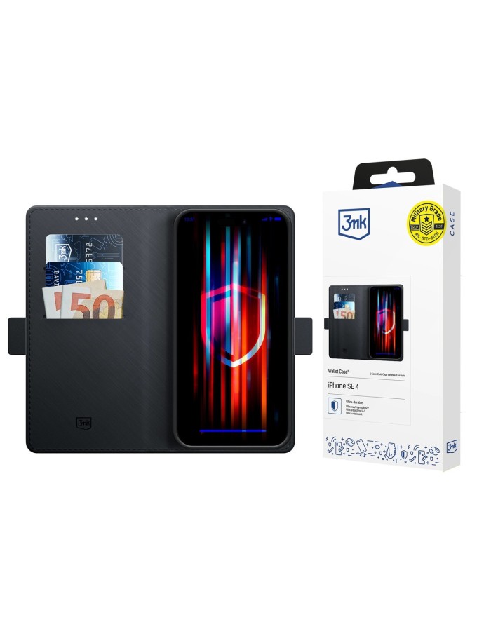 3mk Wallet Case for iPhone 17e / 16e - black