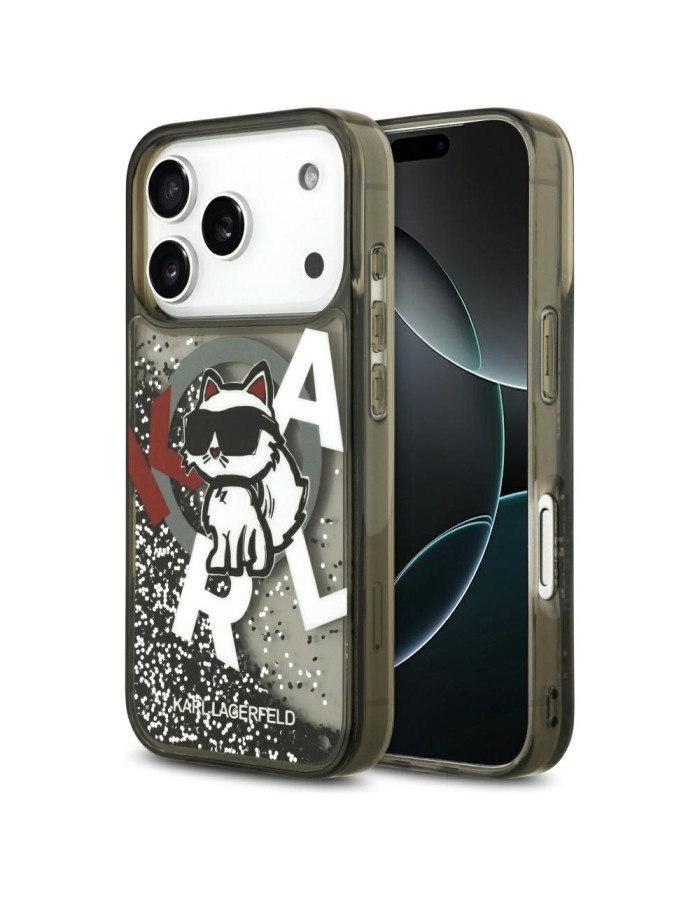 Karl Lagerfeld Liquid Glitter Choupette Logo MagSafe Case for iPhone 17 Pro - Black