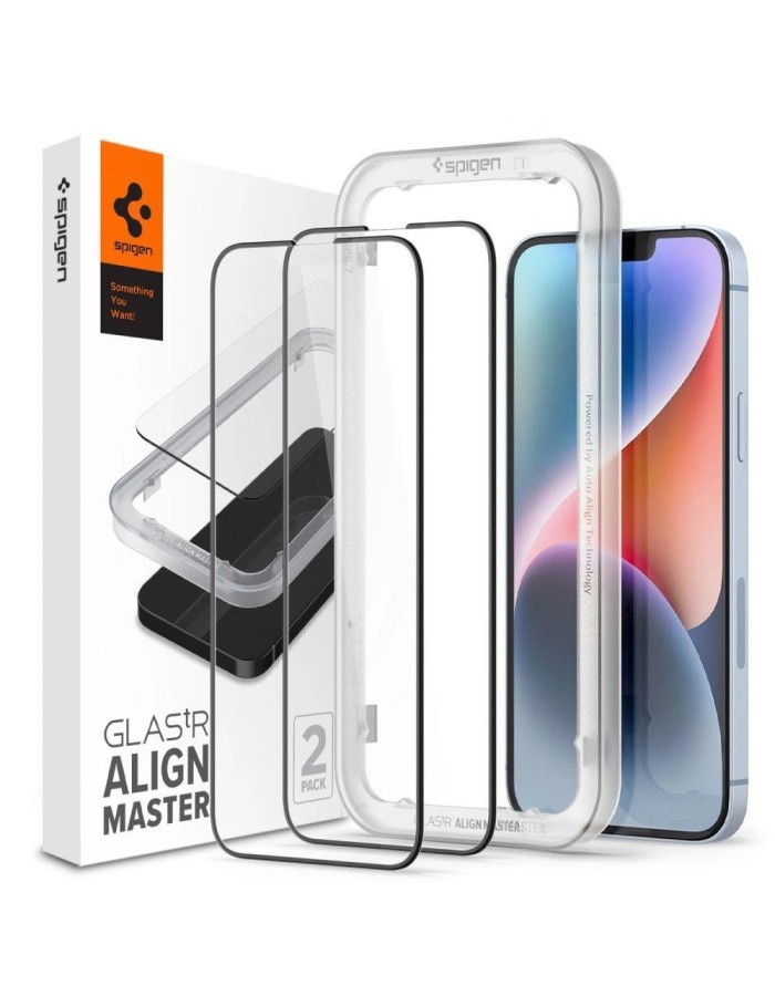 Spigen ALM Glass FC tempered glass for iPhone 13 / 13 Pro / 14 / 16e / 17e - black 2 pcs. Spigen ALM Glass FC tempered glass for iPhone 13 / 13 Pro / 14 / 16e / 17e - black 2 pcs.