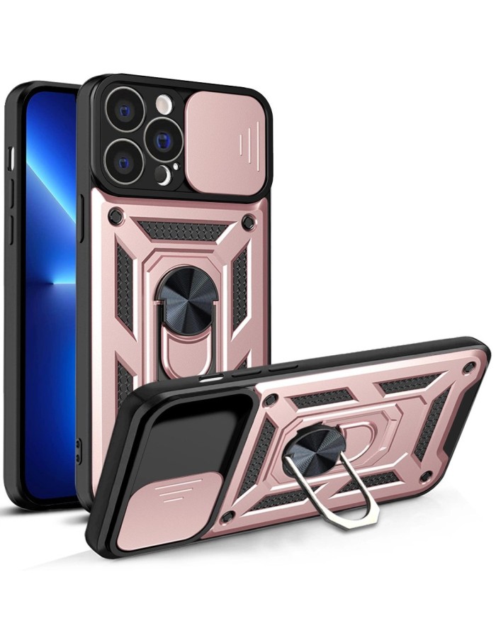 Hybrid Armor Camshield case for iPhone 13 Pro Max armored case with camera cover pink