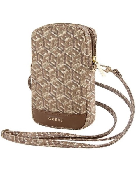 Guess Zip GCube Bottom Stripe phone bag - brown Guess Zip GCube Bottom Stripe phone bag - brown
