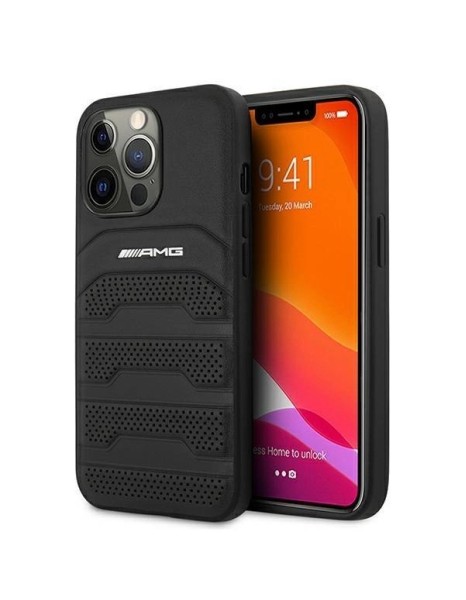 AMG Leather Debossed Lines case for iPhone 13 Pro / iPhone 13 - black AMG Leather Debossed Lines case for iPhone 13 Pro / iPhone 13 - black