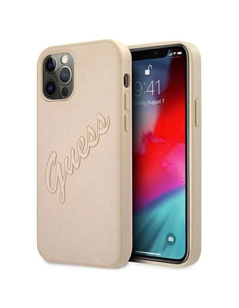 Guess GUHCP12LRSAVSLG iPhone 12 Pro Max 6.7" gold/gold hardcase Saffiano Vintage Script Guess GUHCP12LRSAVSLG iPhone 12 Pro Max 6.7" gold/gold hardcase Saffiano Vintage Script