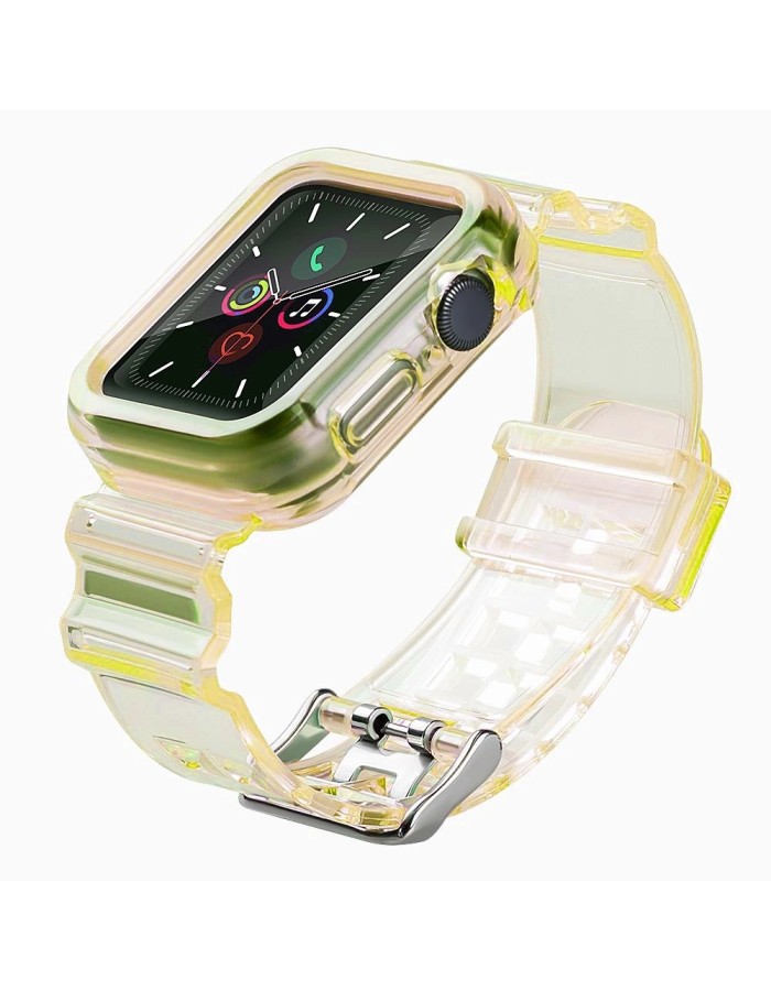 Silicone Band Strap Bracelet Case Strap Light Set for Apple Watch 44mm - Yellow