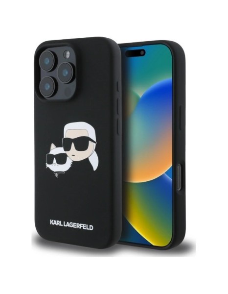 Karl Lagerfeld Silicone Case Heads Print MagSafe for iPhone 16 Pro - Black