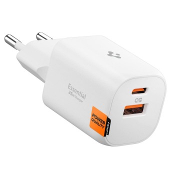 Spigen Essential EE352EU USB-C / USB-A 35W Wall Charger - White Spigen Essential EE352EU USB-C / USB-A 35W Wall Charger - White