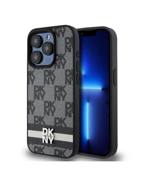 DKNY Leather Checkered Mono Pattern & Printed Stripes Case for iPhone 15 Pro Max - Black DKNY Leather Checkered Mono Pattern & Printed Stripes Case for iPhone 15 Pro Max - Black