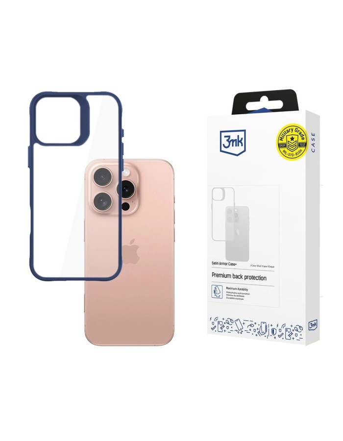 3mk Satin Armor Case+ Blue for Apple iPhone 16 Pro - transparent