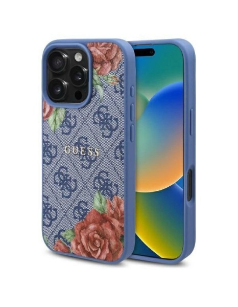Guess GUHMP16SP4ROPEMCB iPhone 16 6.1" blue/blue hardcase 4G Flowers Print MagSafe Guess GUHMP16SP4ROPEMCB iPhone 16 6.1" blue/blue hardcase 4G Flowers Print MagSafe