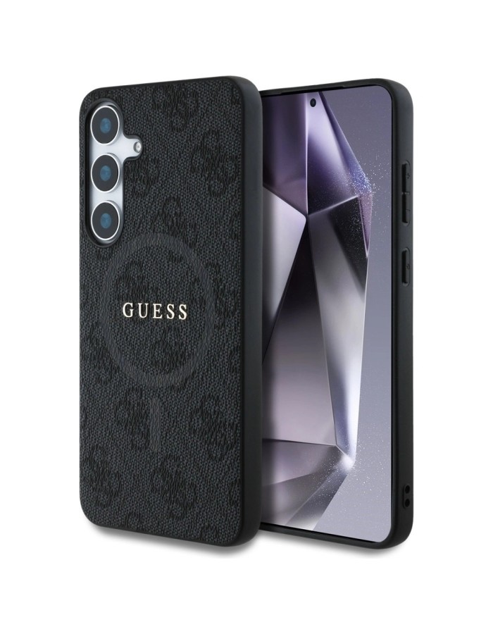 Guess Leather 4G Colored Ring Classic Logo MagSafe Samsung Galaxy S25 case black