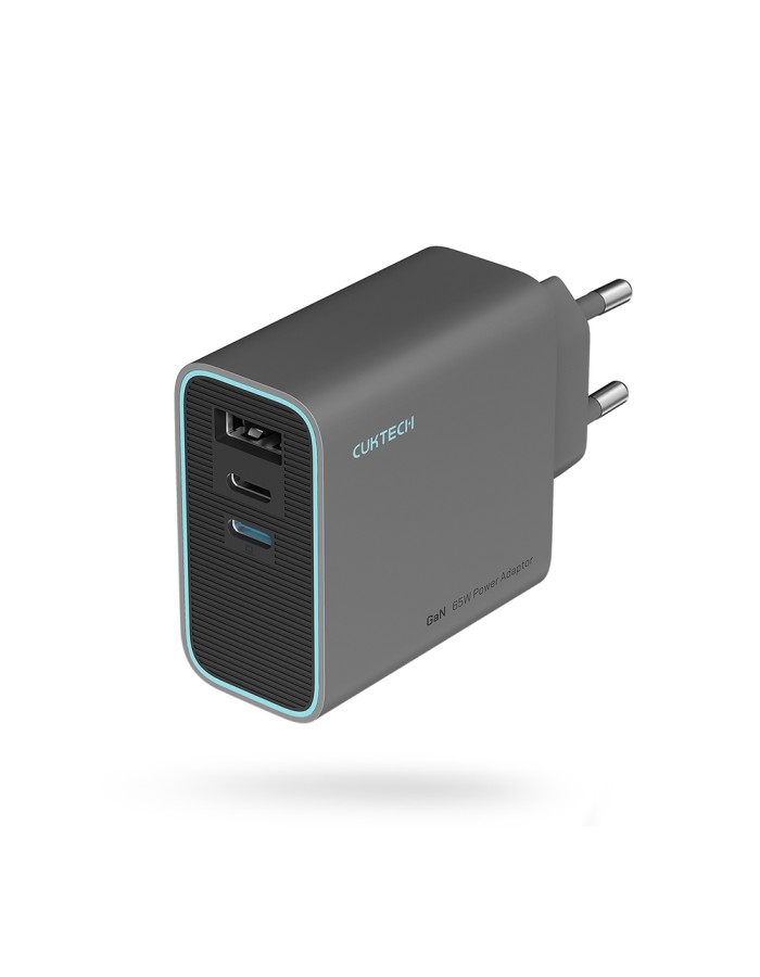 Cuktech CUKAD653EUGR 65W GaN Wall Charger 2 x USB-C 1 x USB-A - Gray