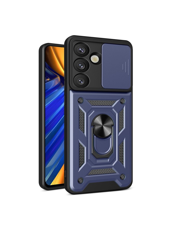 Hybrid Armor Camshield with Camera Cover and Metal Ring for Samsung Galaxy S25 - Blue