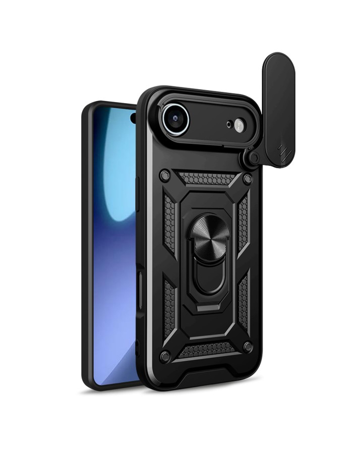 Hybrid Armor Camshield iPhone 17 Air Case with Stand and Camera Cover - Black