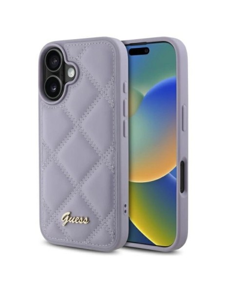 Guess Quilted Metal Logo case for iPhone 16 - light purple Guess Quilted Metal Logo case for iPhone 16 - light purple