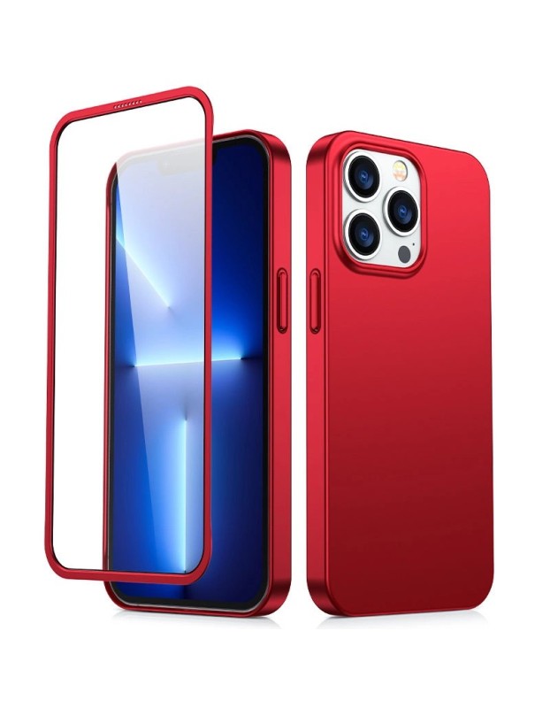 Joyroom 360 Full Case front and back cover for iPhone 13 Pro Max + tempered glass screen protector red (JR-BP928 red)