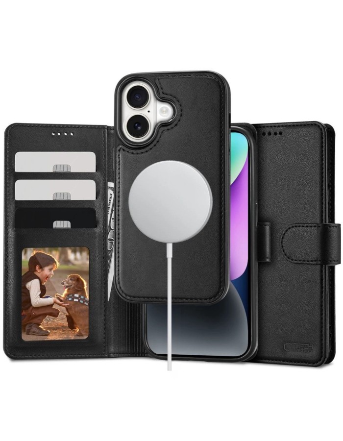 Tech-Protect Wallet MagSafe case with wallet for iPhone 16 - black Tech-Protect Wallet MagSafe case with wallet for iPhone 16 - black