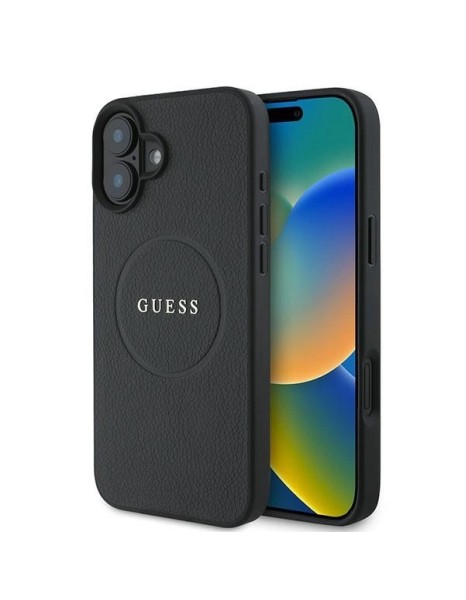 Guess Grained Gold Ring MagSafe case for iPhone 16 Plus - black