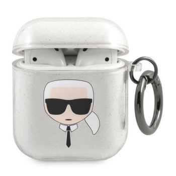 Karl Lagerfeld Glitter Karl&amp;#39;s Head case for AirPods 1/2 - silver