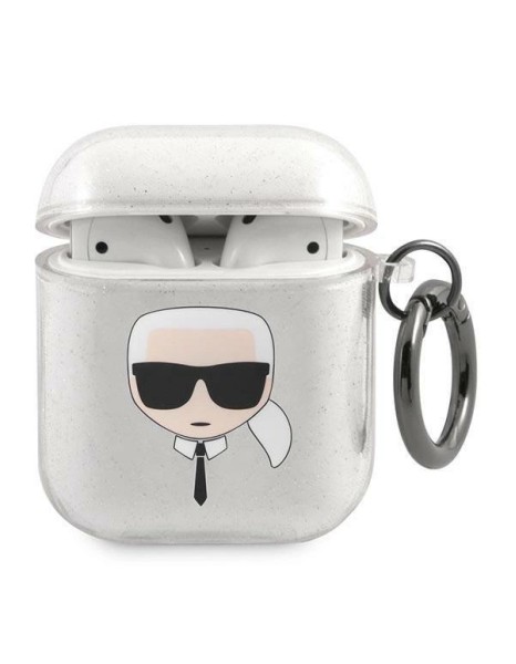 Karl Lagerfeld Glitter Karl&amp;#39;s Head case for AirPods 1/2 - silver