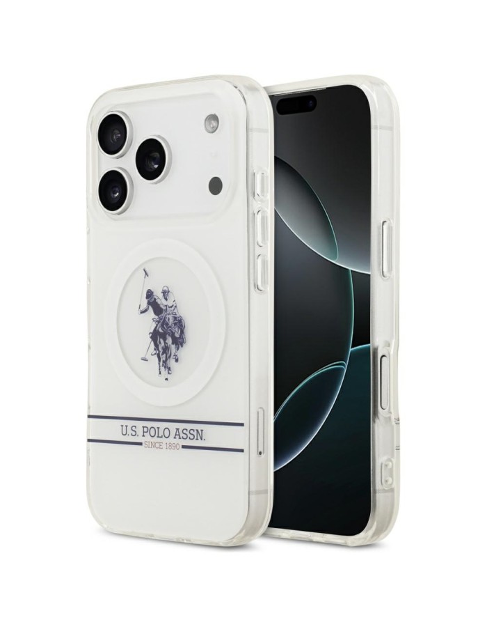 US Polo DH and Bottom Stripe Logo MagSafe Case for iPhone 17 Pro - White US Polo DH and Bottom Stripe Logo MagSafe Case for iPhone 17 Pro - White