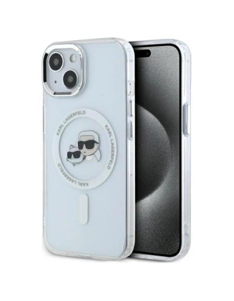 Karl Lagerfeld IML Metal Karl&amp;amp;Choupette Head MagSafe iPhone 14 Case - White
