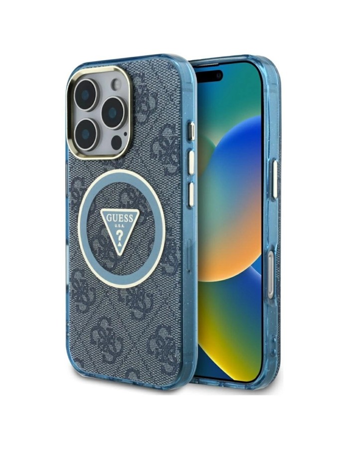 Guess IML Metal Glitter 4G Circle Triangle MagSafe Case for iPhone 16 Pro Max - Blue Guess IML Metal Glitter 4G Circle Triangle MagSafe Case for iPhone 16 Pro Max - Blue