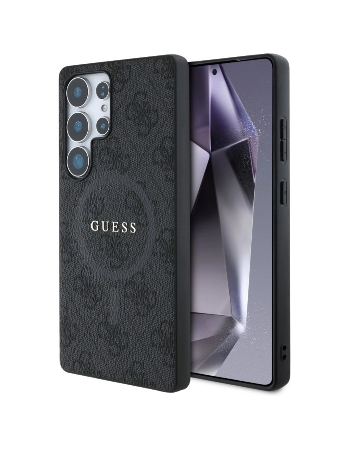Guess Leather 4G Colored Ring Classic Logo MagSafe Case Samsung Galaxy S25 Ultra black