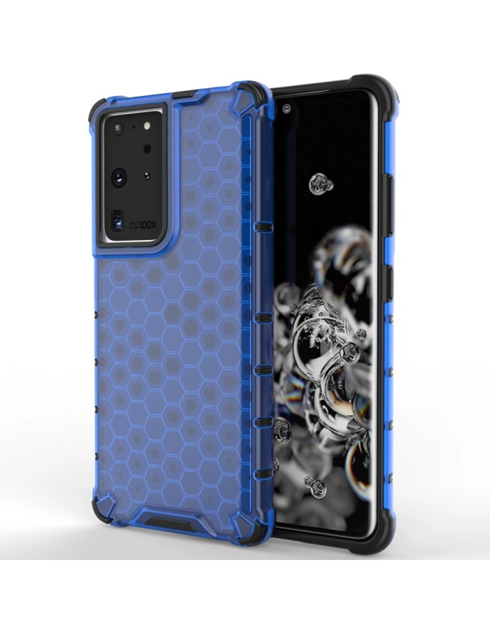 Honeycomb case armored cover with a gel frame for Samsung Galaxy S22 Ultra blue