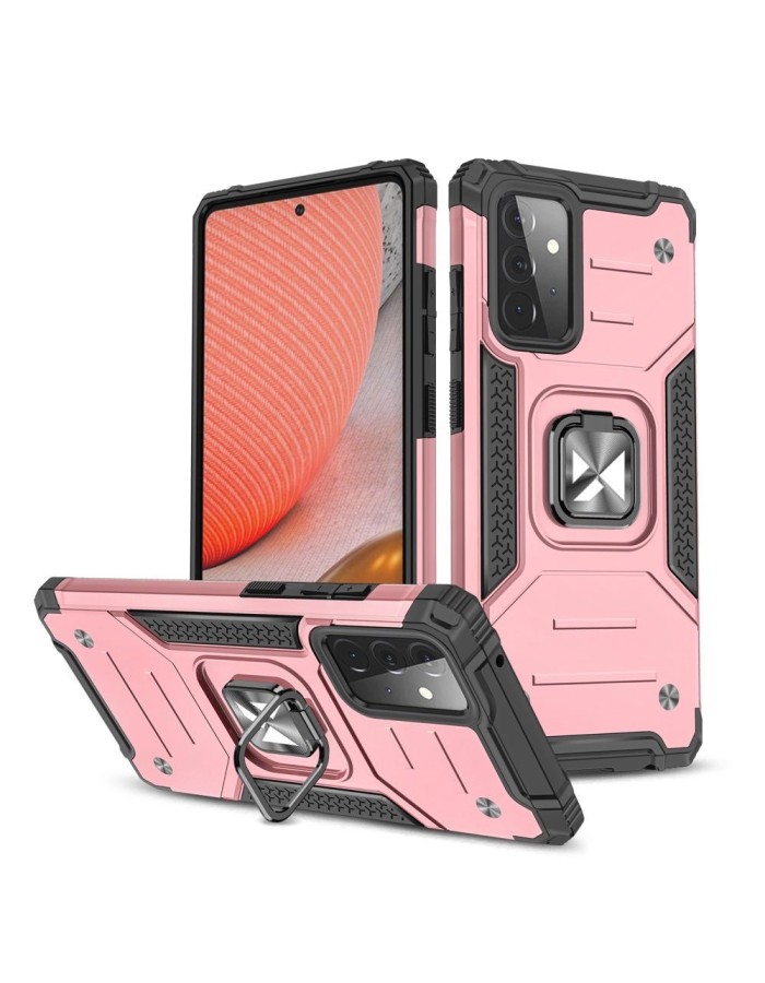 Wozinsky Ring Armor Case Kickstand Tough Rugged Cover for Samsung Galaxy A72 4G pink
