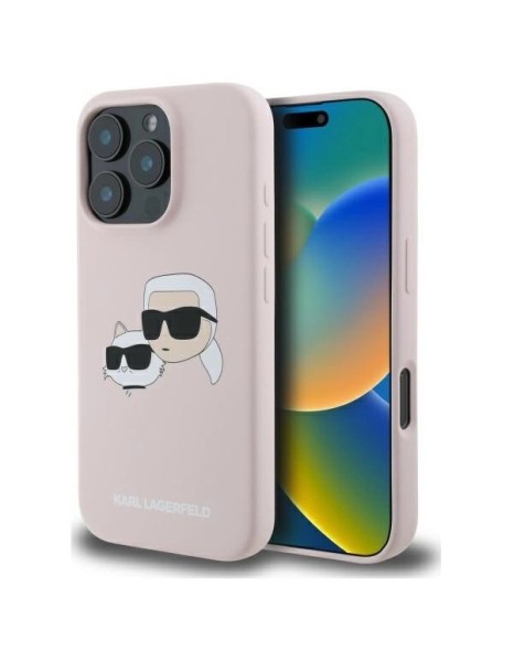 Karl Lagerfeld Silicone Nauble Heads Print MagSafe Case for iPhone 16 Pro - Pink
