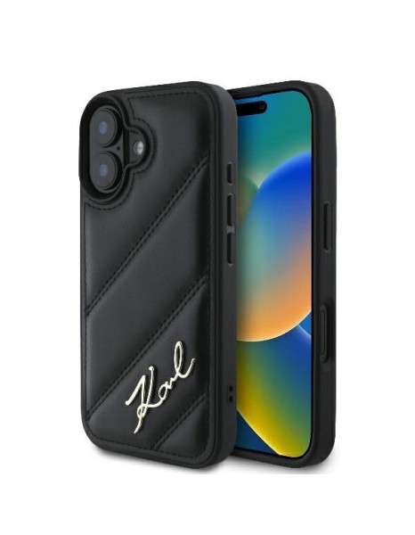 Karl Lagerfeld Quilted Signature iPhone 16 Plus Case - Black Karl Lagerfeld Quilted Signature iPhone 16 Plus Case - Black