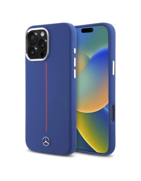 Mercedes Silicone Red Stripe MagSafe Case for iPhone 16 Pro Max - Navy Blue