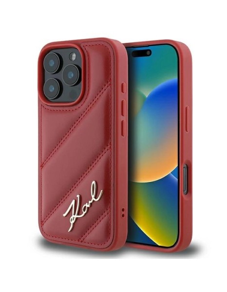 Karl Lagerfeld Quilted Signature iPhone 16 Pro Case - Red