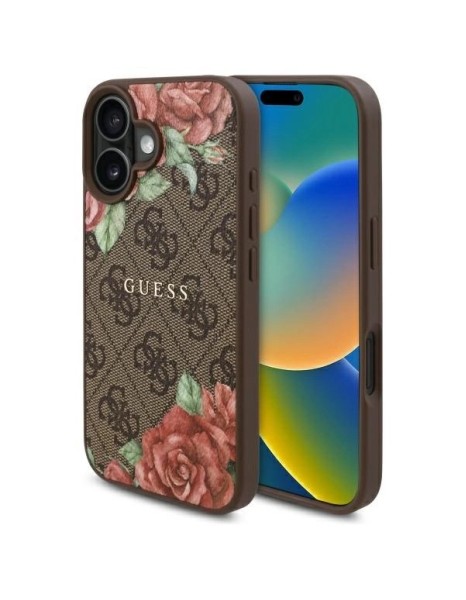 Guess GUHMP16SP4ROPEMCW iPhone 16 6.1" brown/brown hardcase 4G Flowers Print MagSafe Guess GUHMP16SP4ROPEMCW iPhone 16 6.1" brown/brown hardcase 4G Flowers Print MagSafe