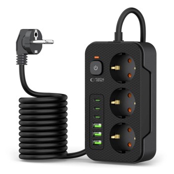 Tech-Protect PC3X6 Power Strip 3 Sockets 240V + 3xUSB-A + 3xUSB-C 200cm - Black Tech-Protect PC3X6 Power Strip 3 Sockets 240V + 3xUSB-A + 3xUSB-C 200cm - Black