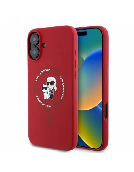 Karl Lagerfeld Silicone Karl&amp;amp;Choupette Heads Ring MagSafe iPhone 16 Case - Red