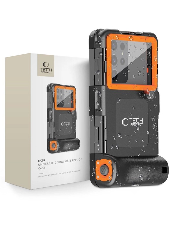 Tech-Protect Waterproof Case IPX8 for 4.7-6.7" Smartphones - Black and Orange