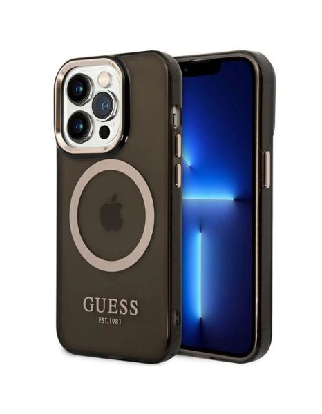 Guess GUHMP14XHTCMK iPhone 14 Pro Max 6.7" black/black hard case Gold Outline Translucent MagSafe