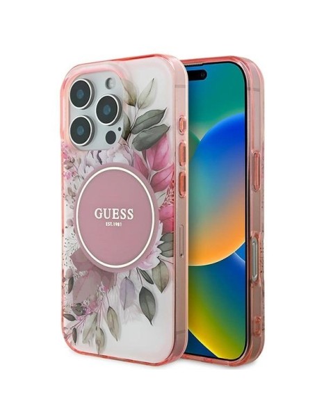 Guess IML Flower &amp;amp; Tonal Circle MagSafe iPhone 16 Pro Max Case - Pink