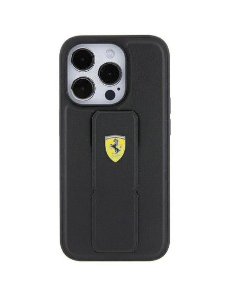 Ferrari Grip Stand Metal Logo case for iPhone 15 - black