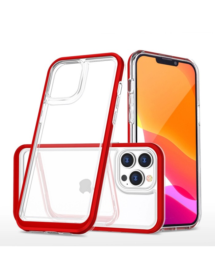 Clear 3in1 case for iPhone 13 Pro frame cover gel red