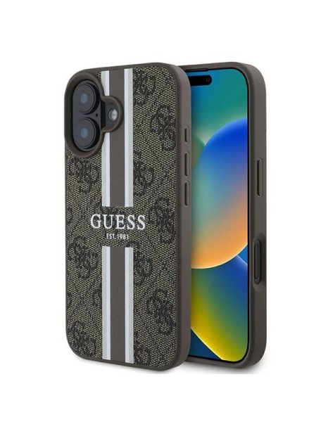 Guess 4G Printed Stripes MagSafe iPhone 16 Plus Case - Brown Guess 4G Printed Stripes MagSafe iPhone 16 Plus Case - Brown
