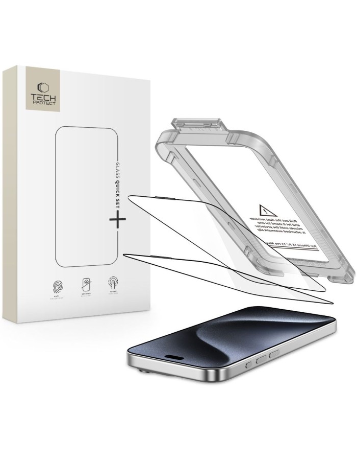 Tech-Protect Quick Set+ 2-pack tempered glass for iPhone 15 Pro Max - black
