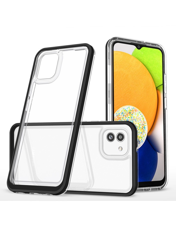 Clear 3in1 case for Samsung Galaxy A03 silicone cover with frame black